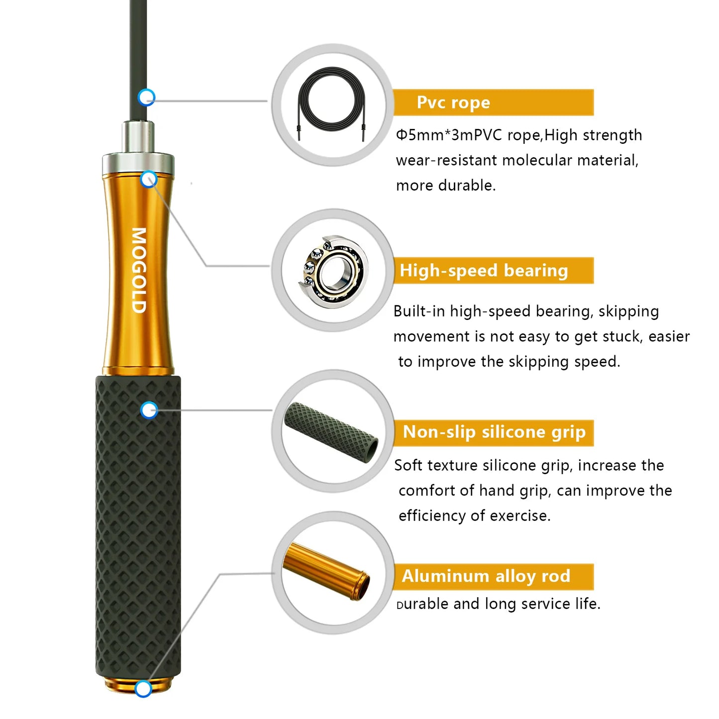 Children Bearing Jump Rope, Aluminum Alloy Handle, Smooth Rotation, Adjustable, Suitable for Speed