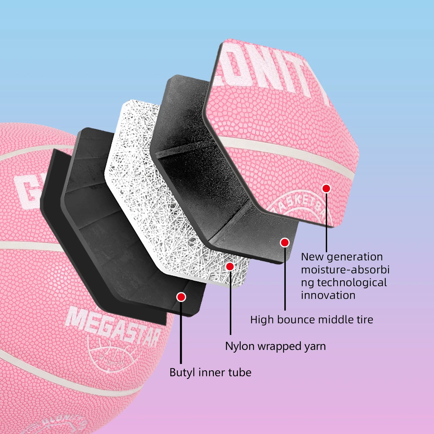 PU Composite Basketball Size 5,6,7 Pink-Official Competition Basketball Indoor Outdoor Men's Women's Training Standard Ball